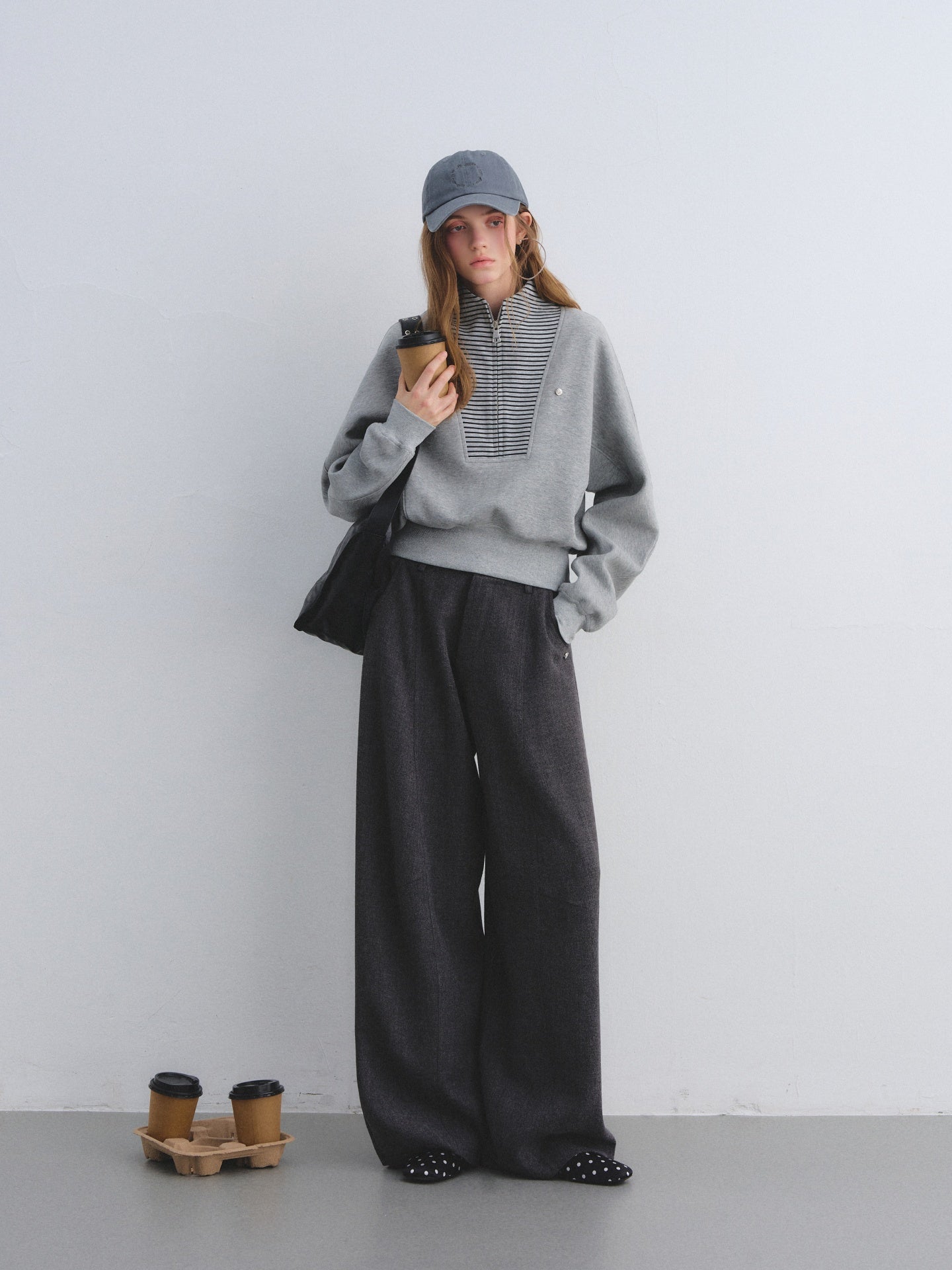 AsGony ASG25675&amp;ASG25676 Waist zipper pullover striped patchwork hoodie + pants skirt