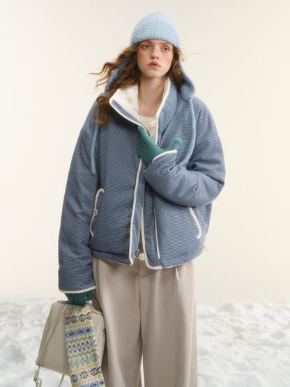 AsGony ASG25528 White duck down double-sided checkered short down jacket