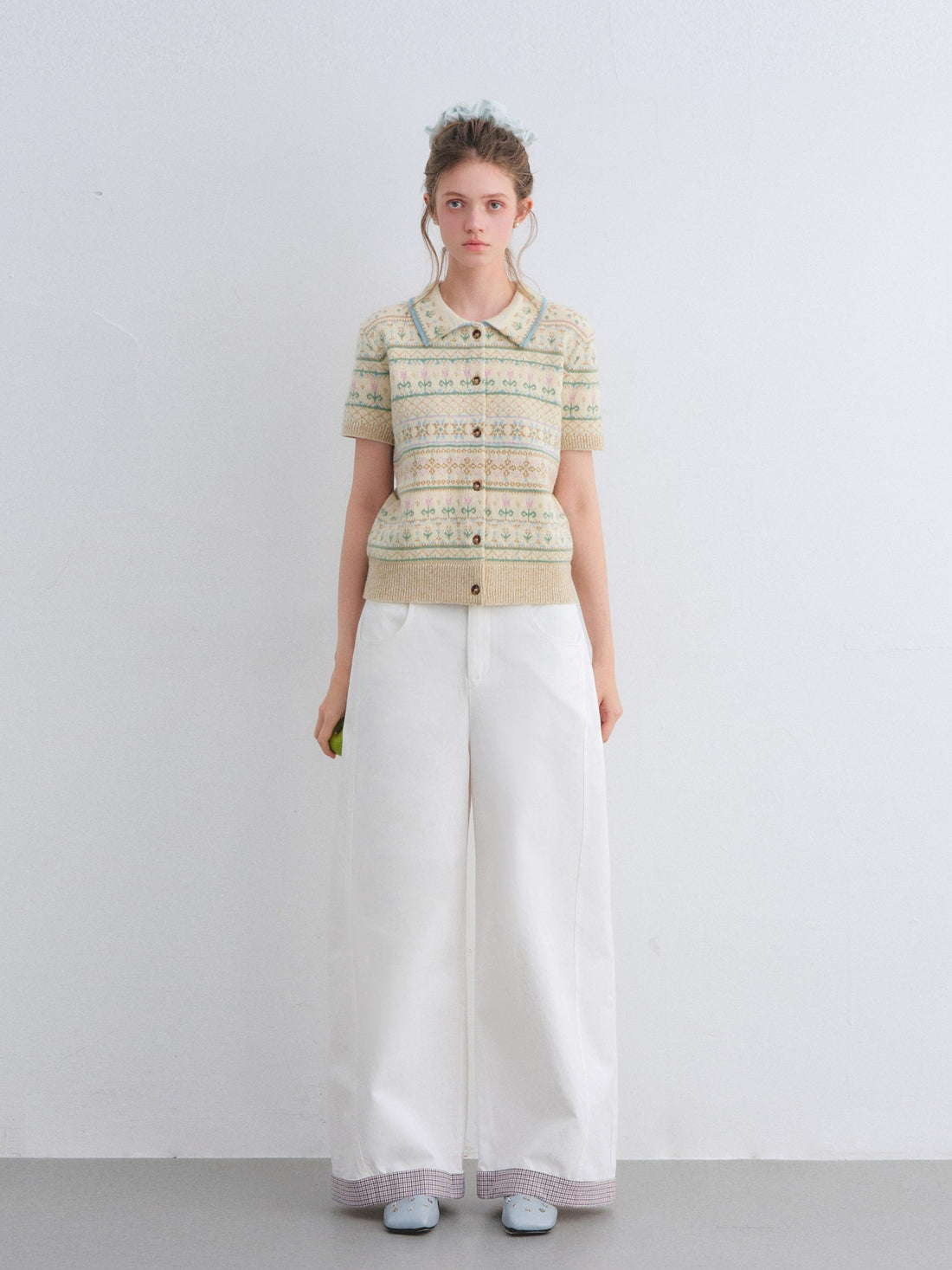 AsGony ASG25659 Fel Island wool jacquard knitted short sleeved top