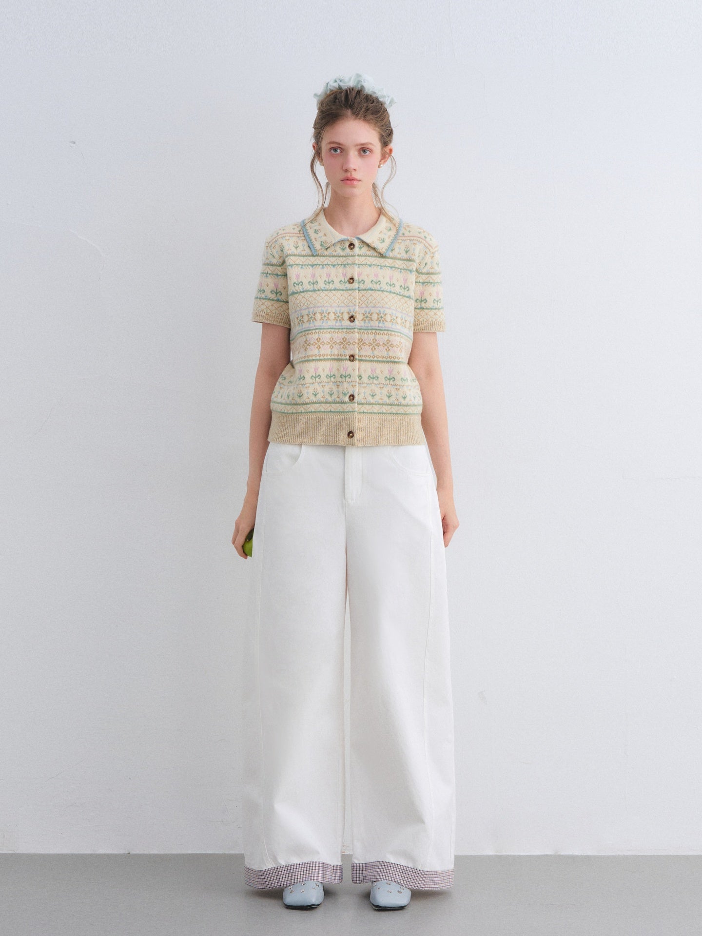 AsGony ASG25659 Fel Island wool jacquard knitted short sleeved top