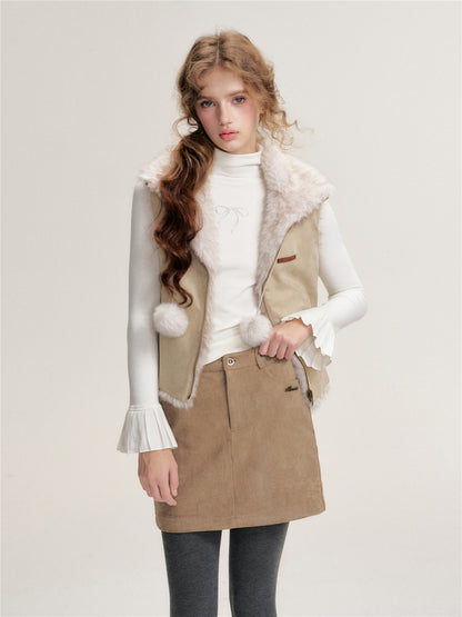16DEWS 16D25459 Double sided gradient faux fur vest (with detachable fur ball)