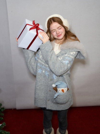 AsGony ASG25621 Wool blend eco-friendly wool collar Fel Island jacquard knitted jacket