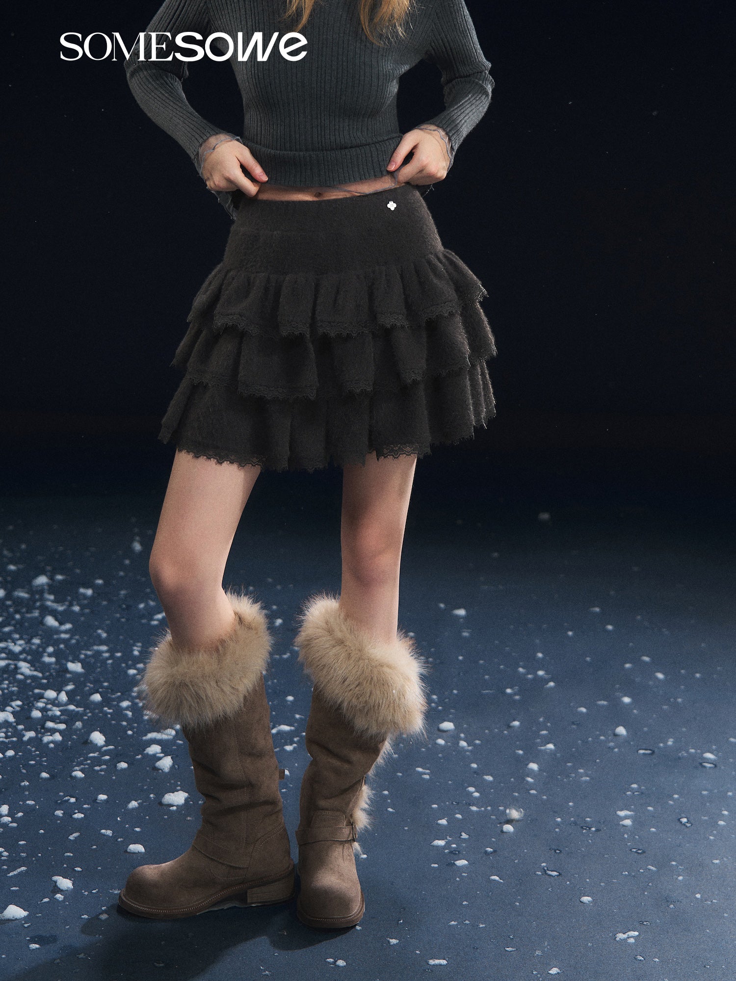 SOMESOWE S2508307 Lace patchwork fluffy cake skirt