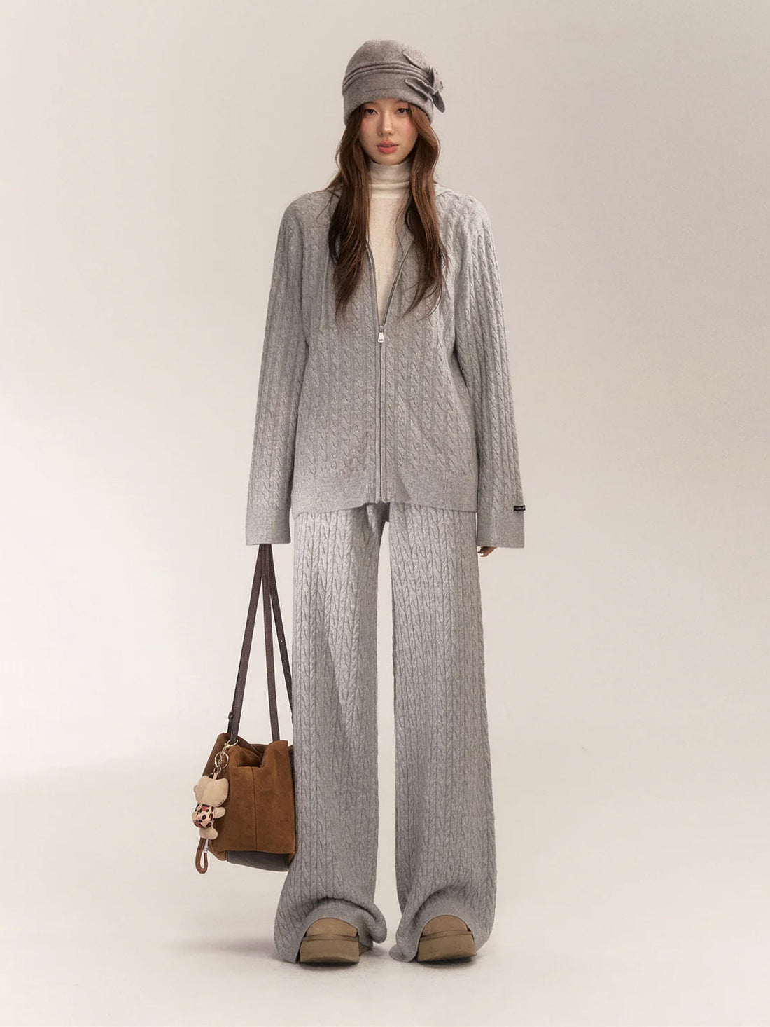 AsGony [Best Seller]  ASG24639 24653 Wool blend knitted top and slacks set