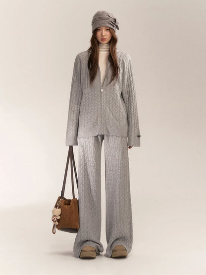 AsGony [Best Seller]  ASG24639 24653 Wool blend knitted top and slacks set