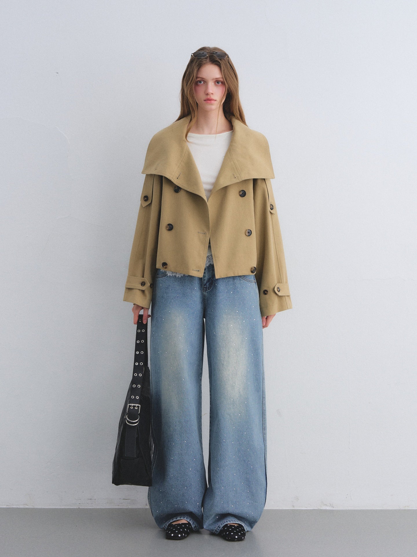 AsGony ASG25669 Big collar flower bud cocoon shaped double breasted jacket