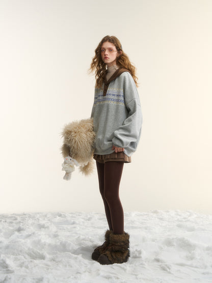 AsGony ASG25545 Fel Island printed casual hooded sweatshirt