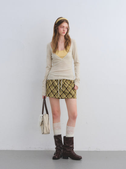 AsGony ASG25652 Elastic plaid tied skirt pants