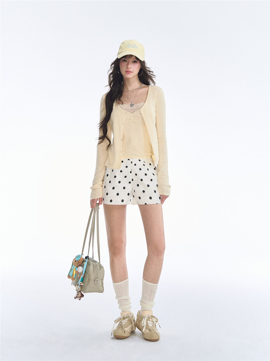 Asgony ASG26534 Solid Knit Long-Sleeve Cropped Cardigan+Knit Camisole