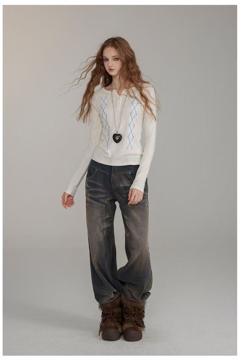 VIA PITTI V24DTP262 Diamond embroidered long-sleeved top