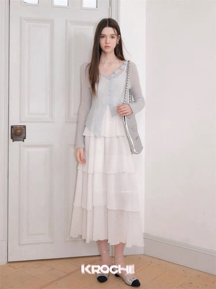 Kroche [Star Style] Mohair Cardigan &amp; Cloud Midi Skirt