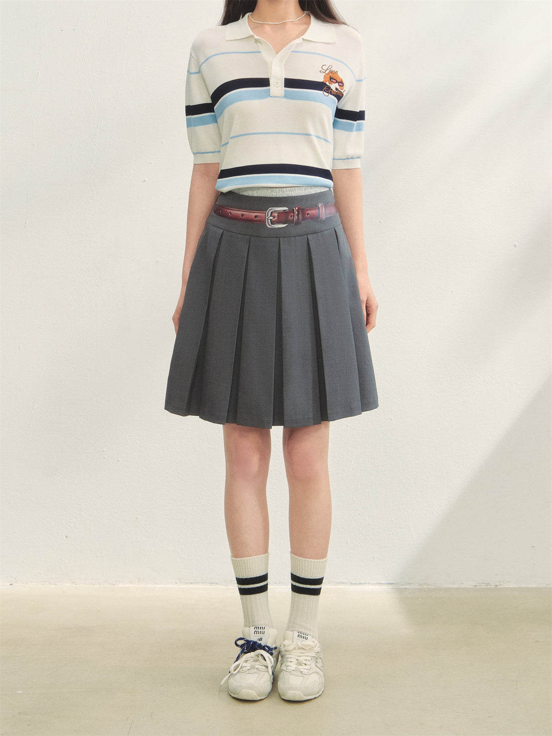 AsGony ASG25271 Printed waistband pleated skirts