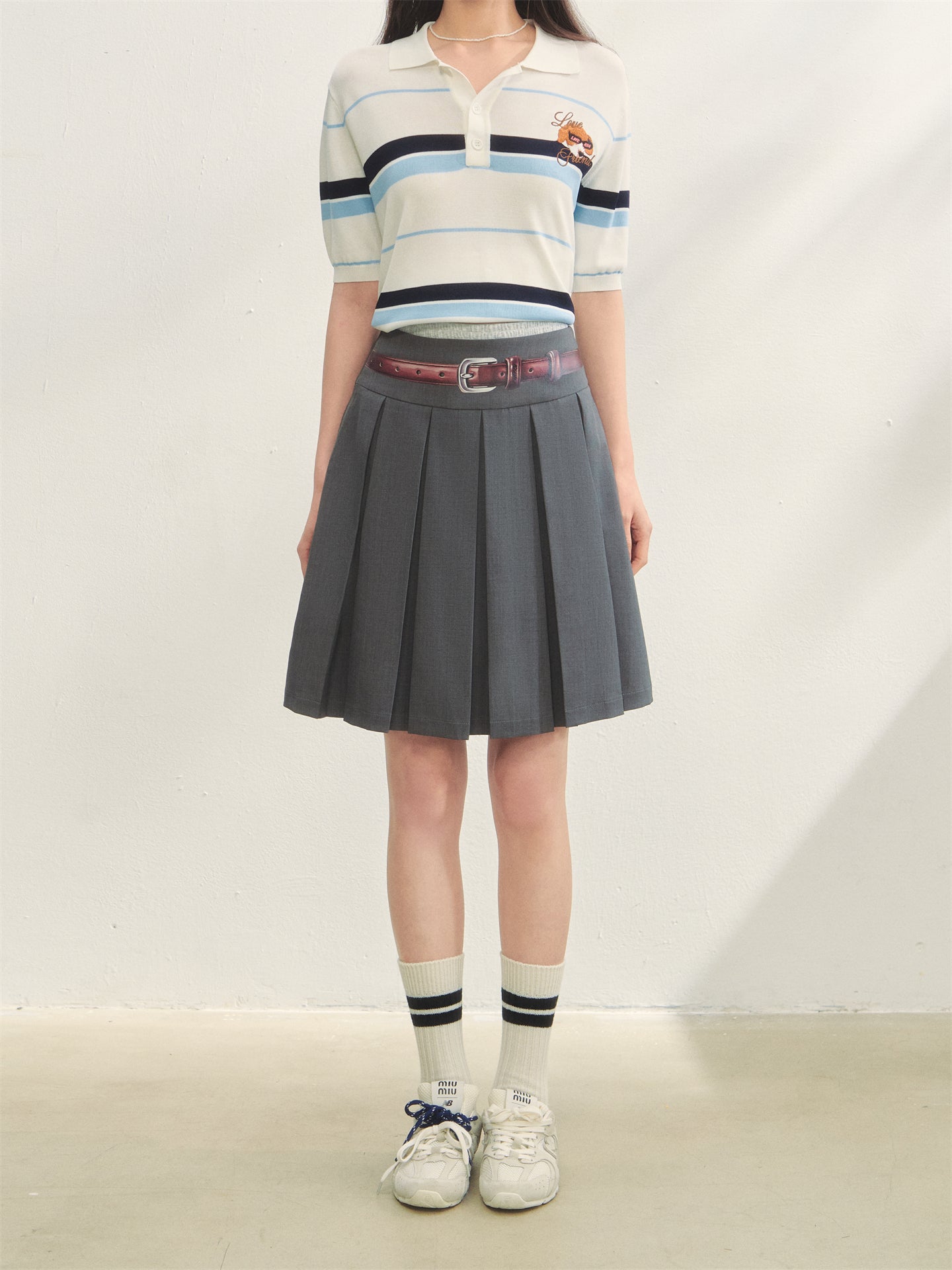 AsGony ASG25271 Printed waistband pleated skirts