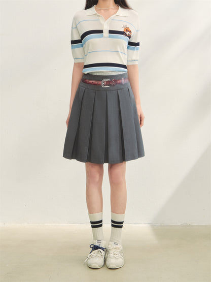 AsGony ASG25271 Printed waistband pleated skirts