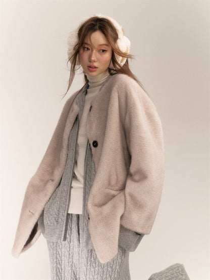 AsGony ASG24640 Mock mink fur casual coat