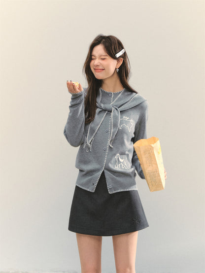 AsGony ASG25320 Embroidered pocket skirt