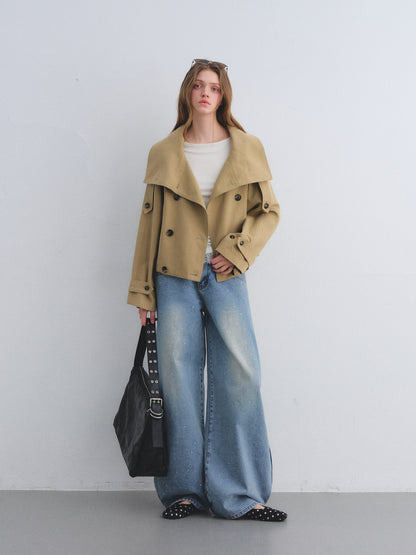 AsGony ASG25669 Big collar flower bud cocoon shaped double breasted jacket