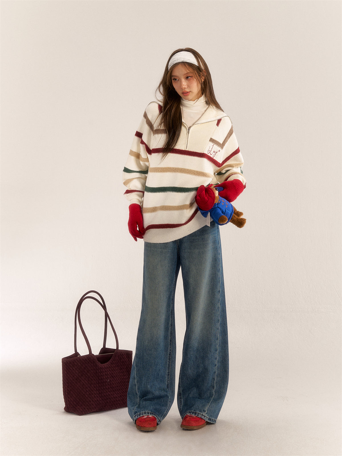 AsGony ASG24569 Color Stripe Sweater