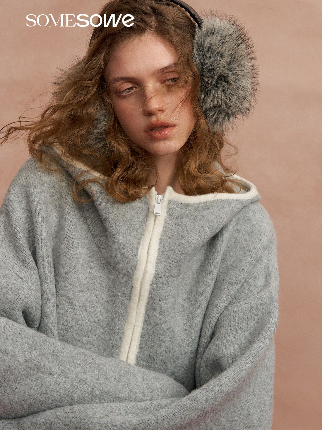 SOMESOWE S2508288 Loose contrasting edge hooded cardigan