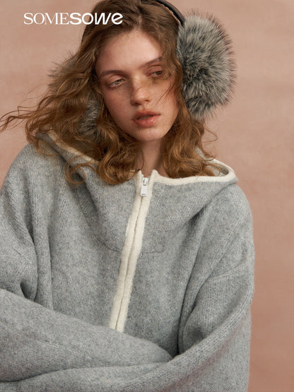 SOMESOWE S2508288 Loose contrasting edge hooded cardigan