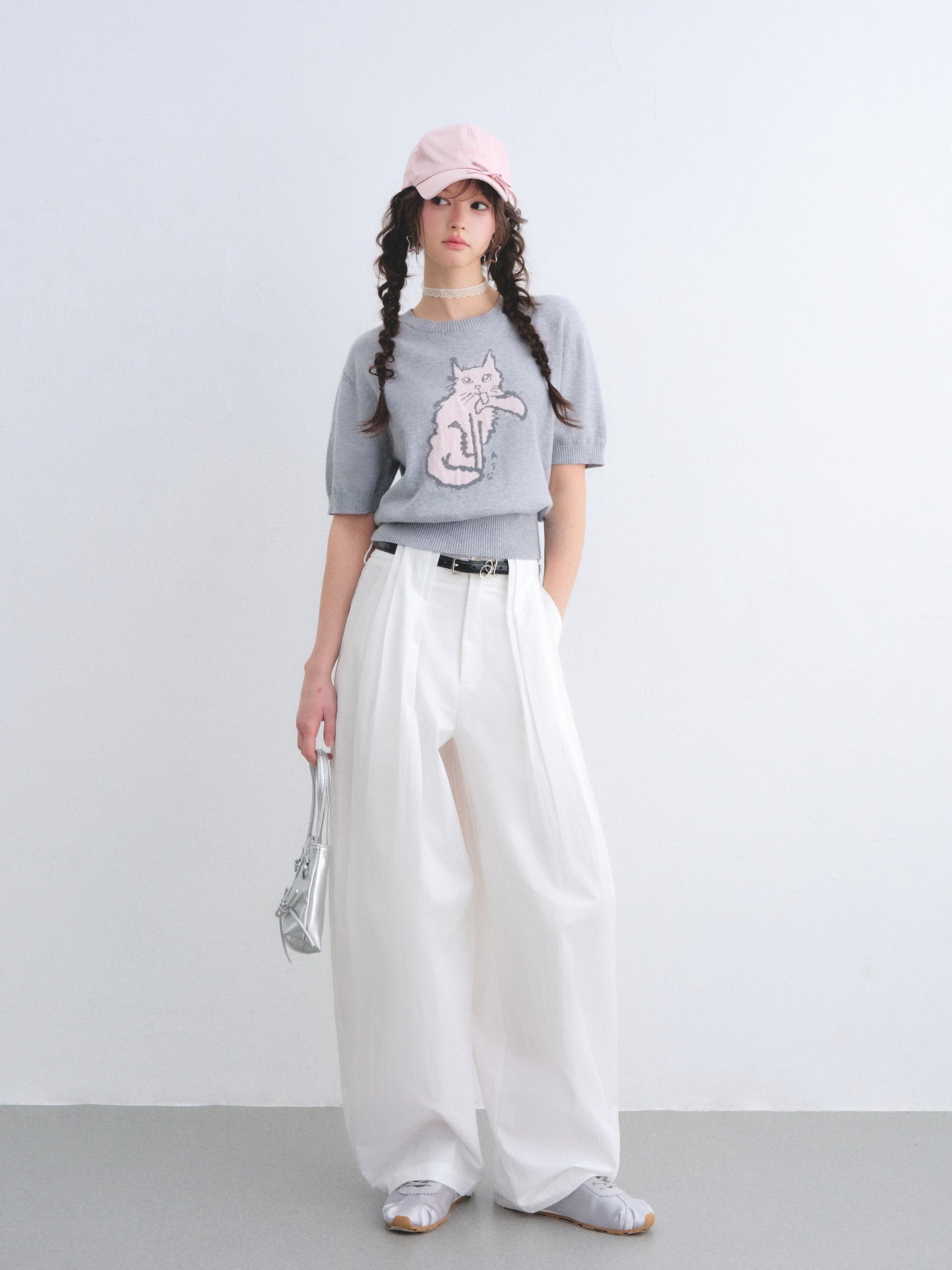 AsGony ASG26006 Pleated waist curved blade wide-leg suit pants