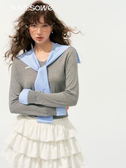 SOMESOWE S2508182 Sailor collar spliced knit top
