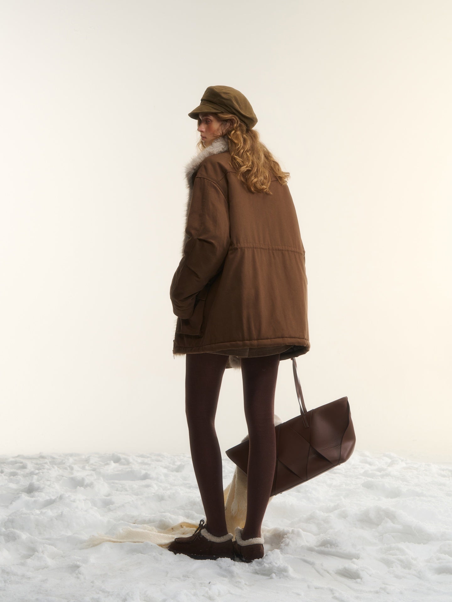 AsGony ASG25564 Detachable wool collar clip cotton Lyocell Parker jacket