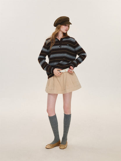 Asgony ASG26597 Striped Collared Knit Polo Shirt
