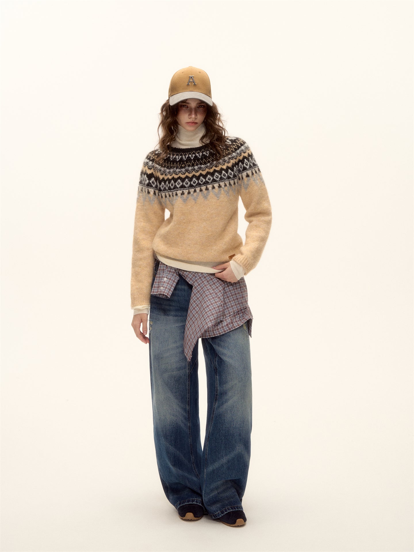 AsGony ASG25466 Round neck pullover Fel Island jacquard sweater