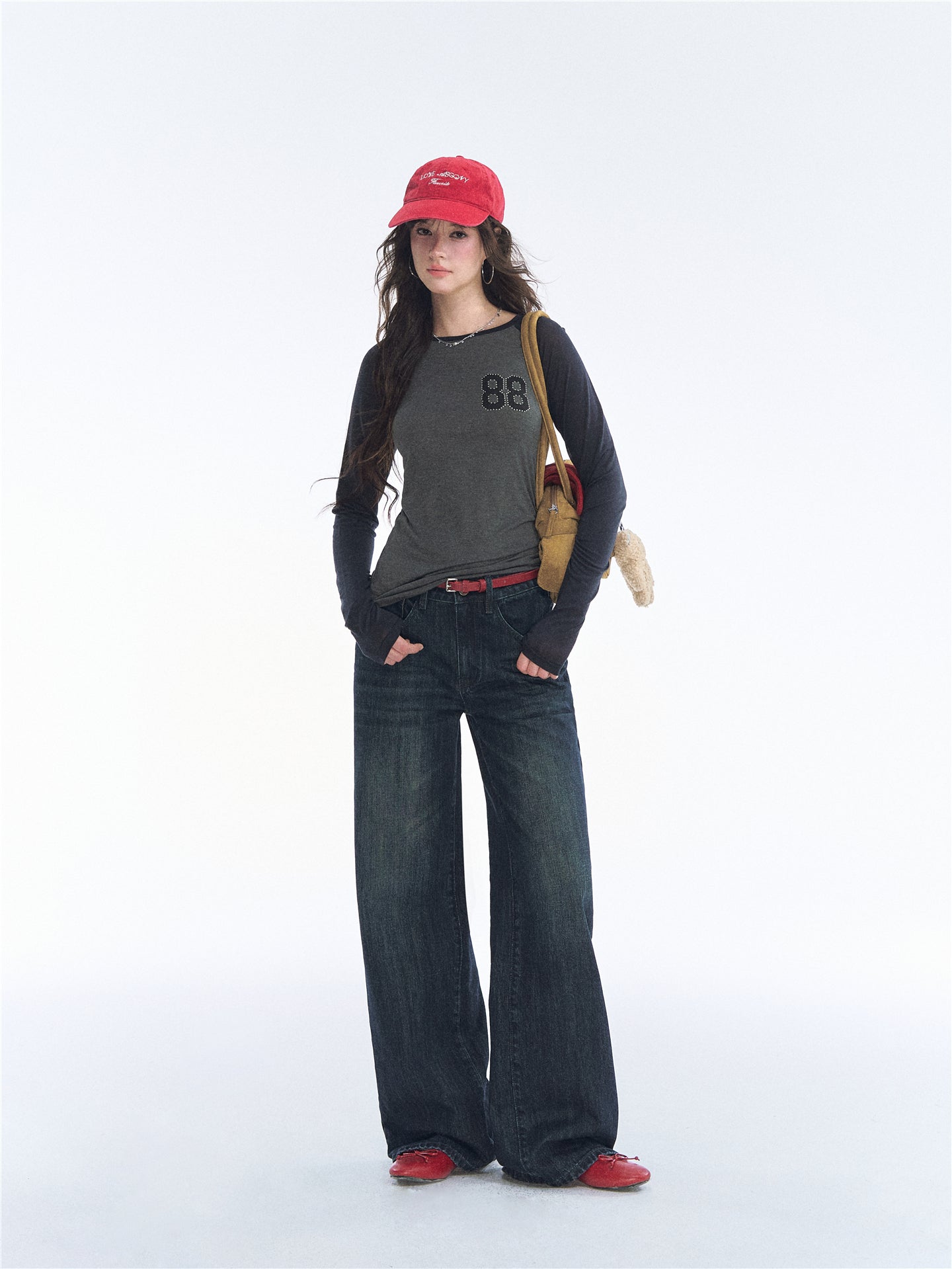 Asgony ASG26543 Crew Neck Contrast Slim Raglan Sleeve Top