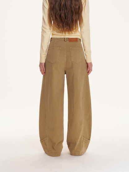 16DEWS 16D25404 Splicing design khaki wide leg jeans