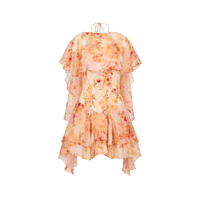 SHEERLUCK SLLYQ26101 Chiffon printed shawl mini dress