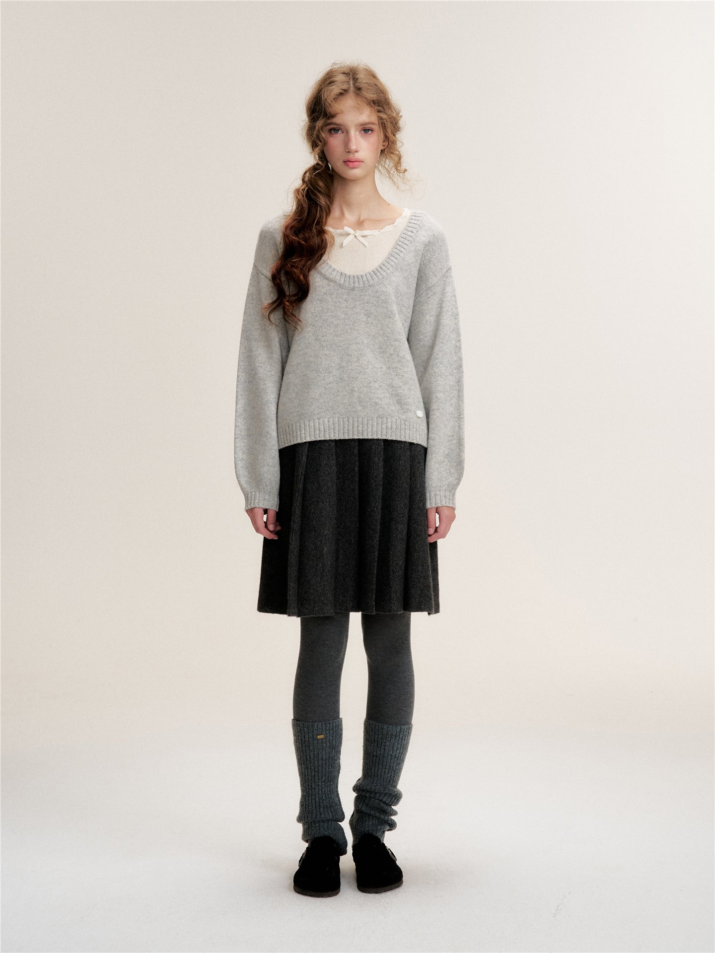 16DEWS 16D25463 Fake two piece contrasting wool knitted sweater