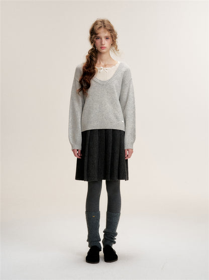 16DEWS 16D25463 Fake two piece contrasting wool knitted sweater