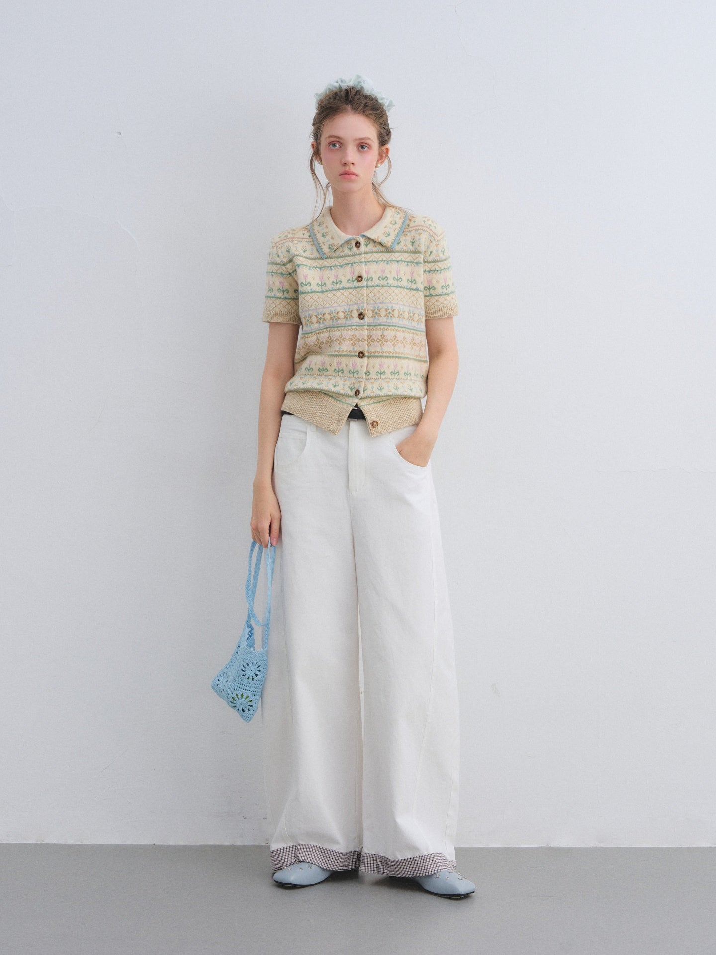 AsGony ASG25659 Fel Island wool jacquard knitted short sleeved top