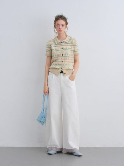 AsGony ASG25659 Fel Island wool jacquard knitted short sleeved top