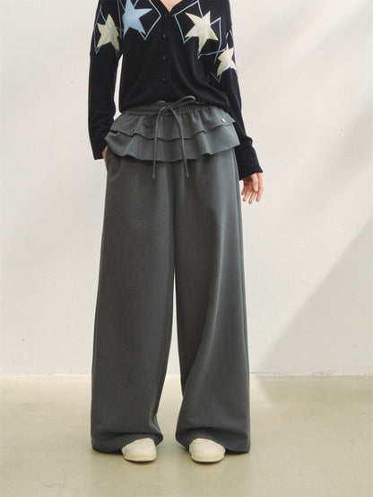 AsGony ASG25275 Double layered ruffle edge tied casual pants