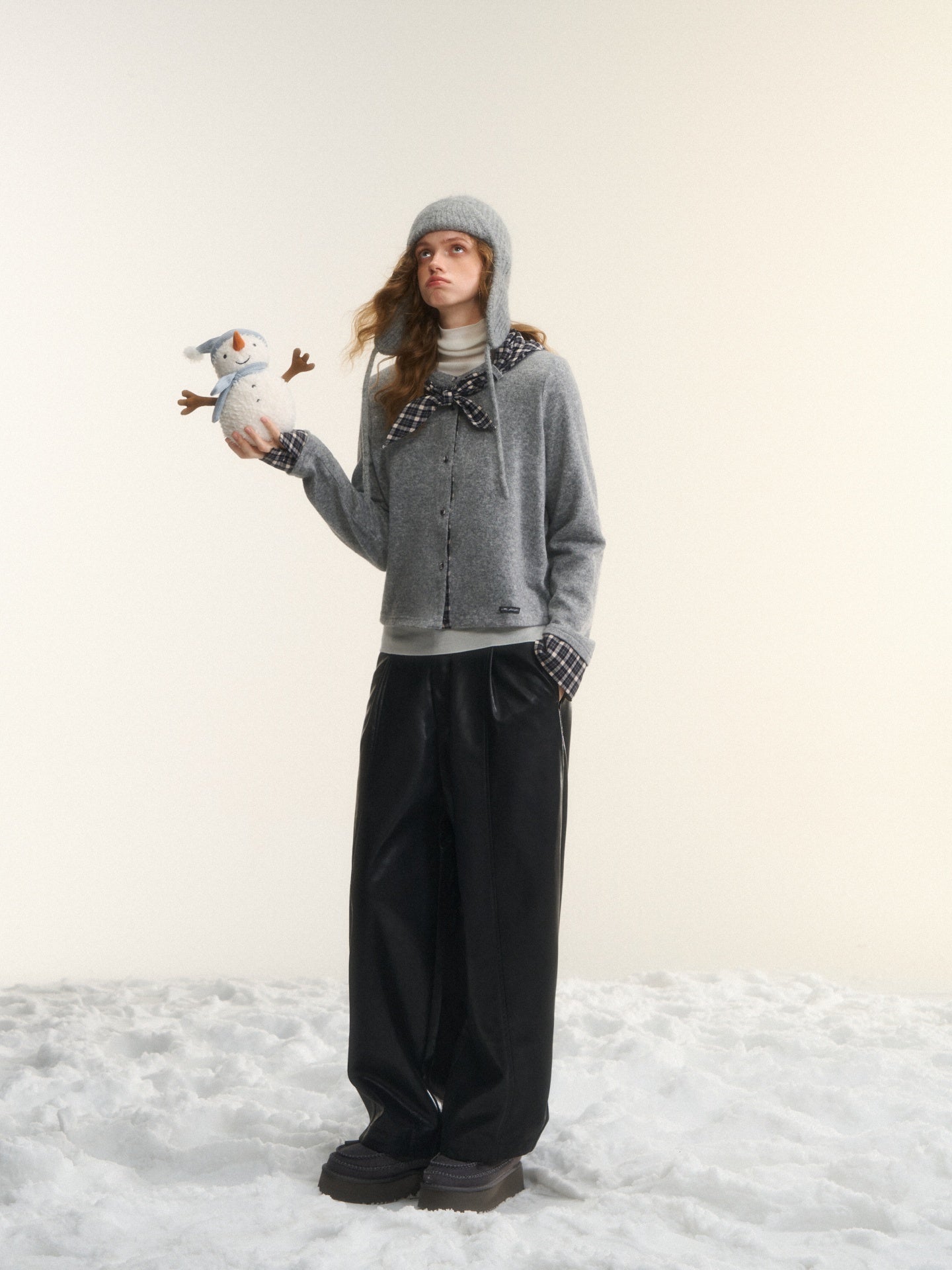 AsGony ASG25556 Protein leather elastic cut black leather pants