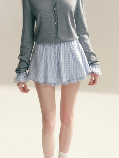 16DEWS 16D26010 Blue plaid waistless A-line puffy skirt