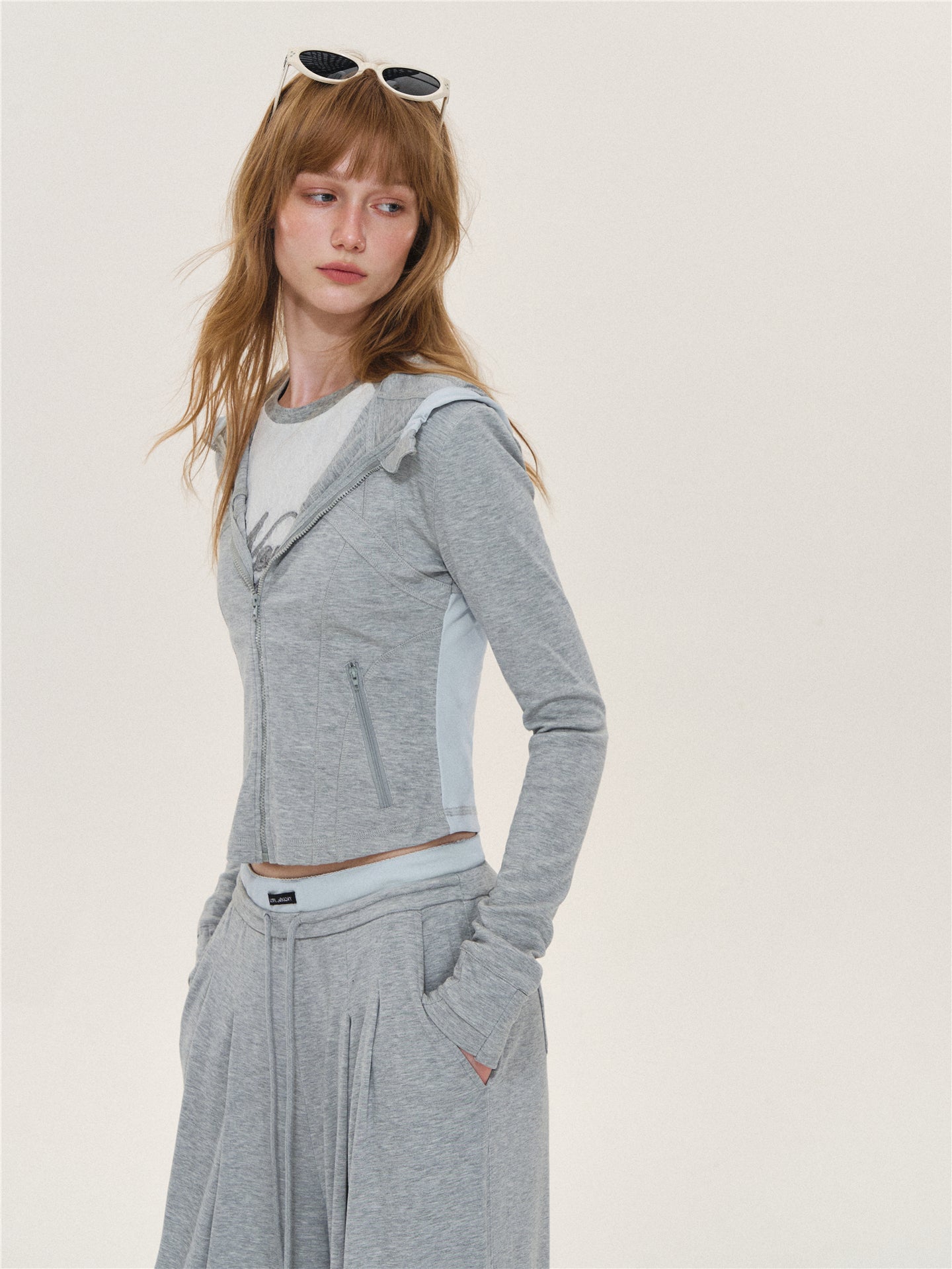 Asgony ASG26599 &amp; ASG26600 Color-Block Patchwork Jacket &amp; Draped Casual Pants