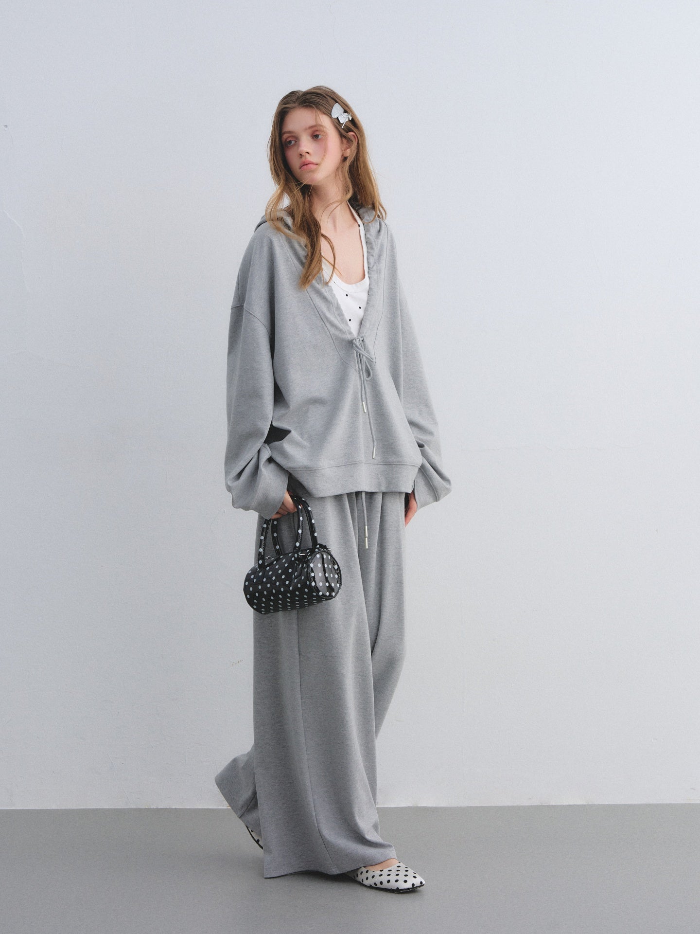 AsGony ASG25656&amp;ASG25657 Polka dot vest hooded drawstring hoodie set