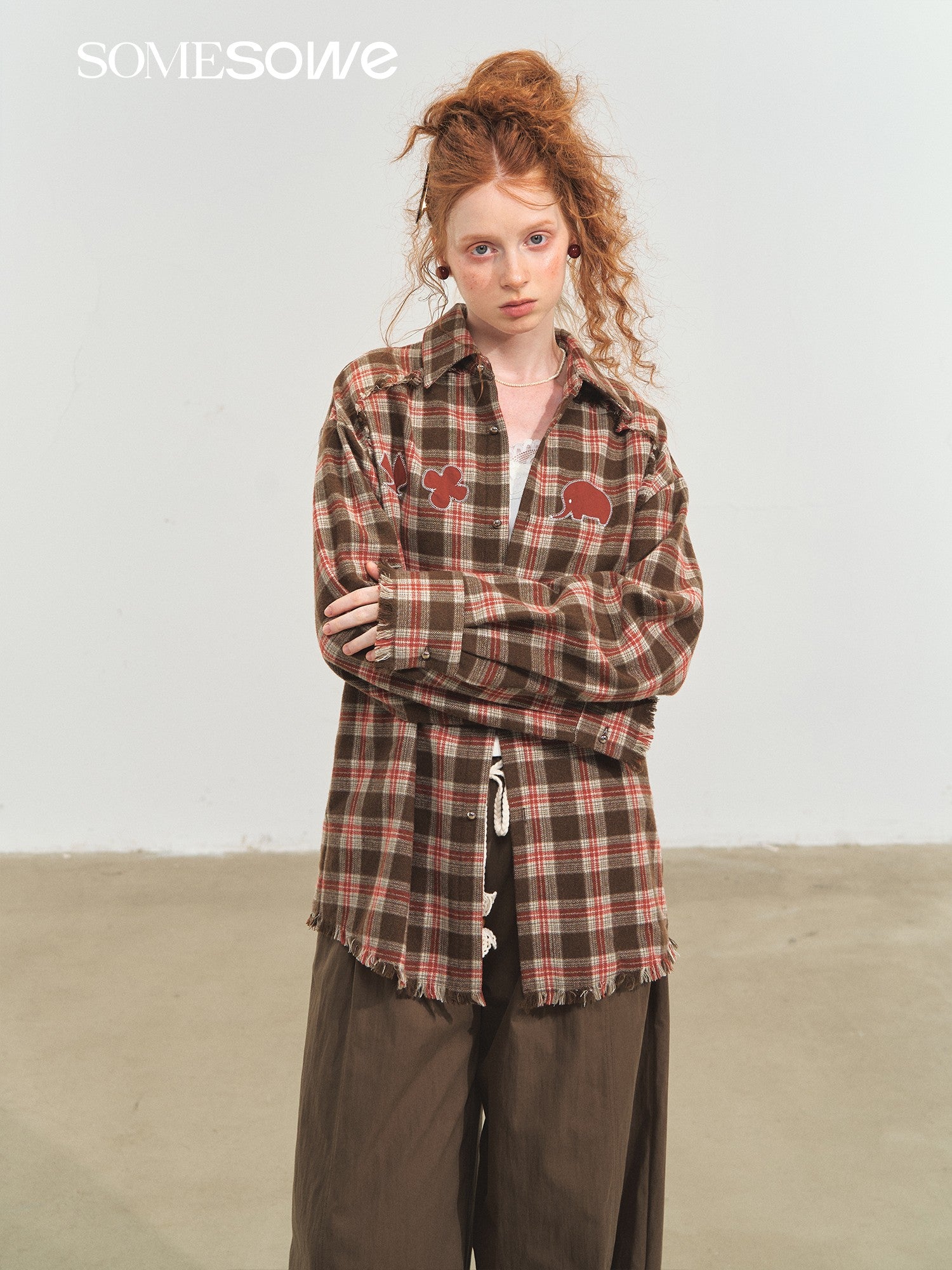 SOMESOWE S2508205 Fun fringe plaid shirt