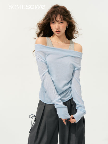 SOMESOWE S2508192 Fake two contrasting polka neck sweaters