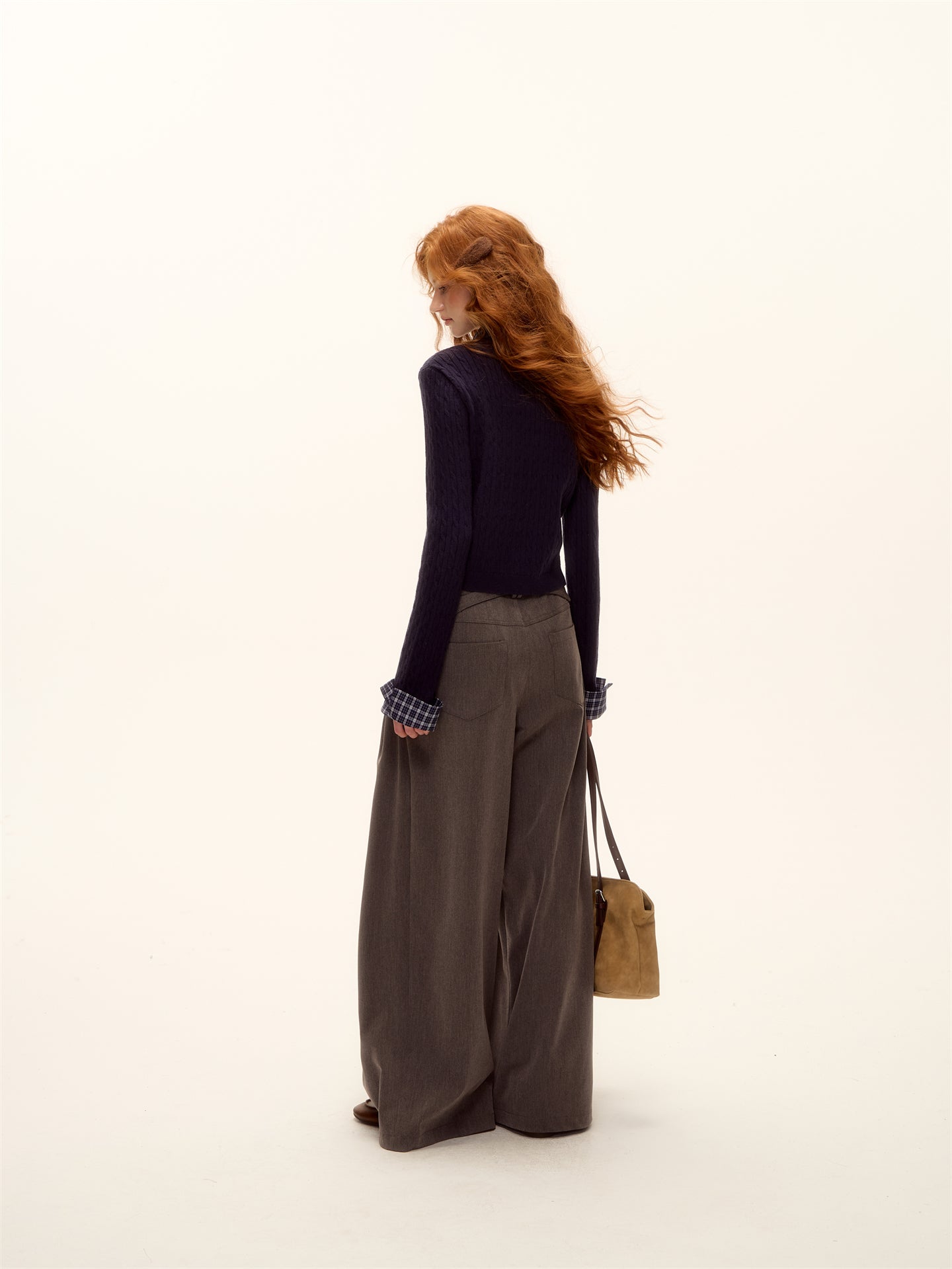 AsGony ASG25486 Pleated decorative strap wide leg pants