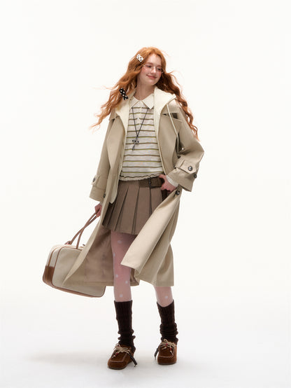 AsGony ASG25390 Fake two piece patchwork long windbreaker