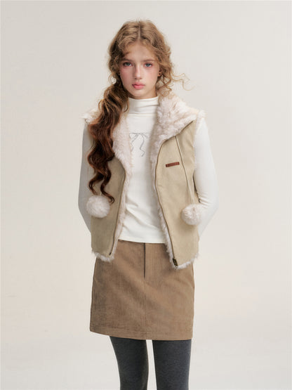 16DEWS 16D25459 Double sided gradient faux fur vest (with detachable fur ball)