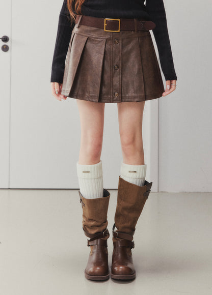 OTEBANBASS Ote260914 Single-Breasted Pleated Leather Skirt