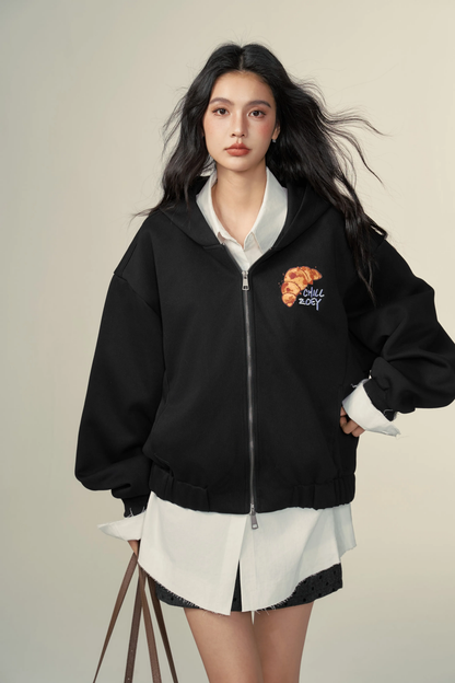 Chill Zoey Croissant mock-layered hoodie jacket