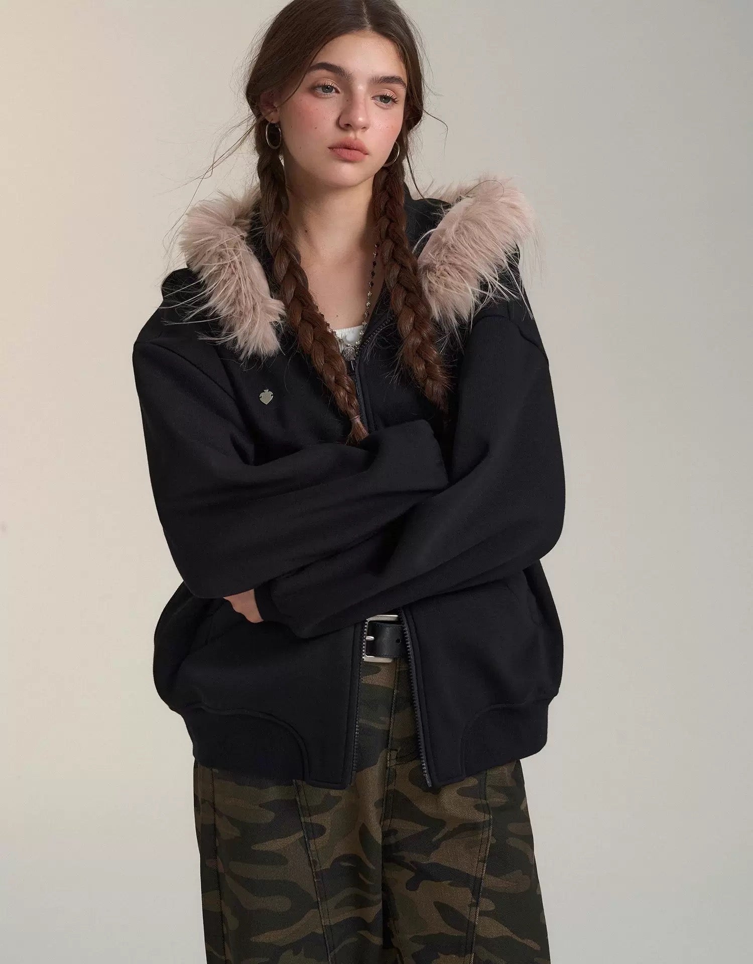 SOMESOWE Hoodie Coat with Fur Collar(2color)