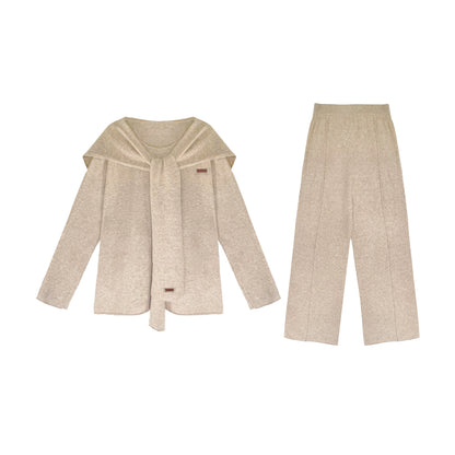 16DEWS 16D24351 Shawl wool knitted top + pants set